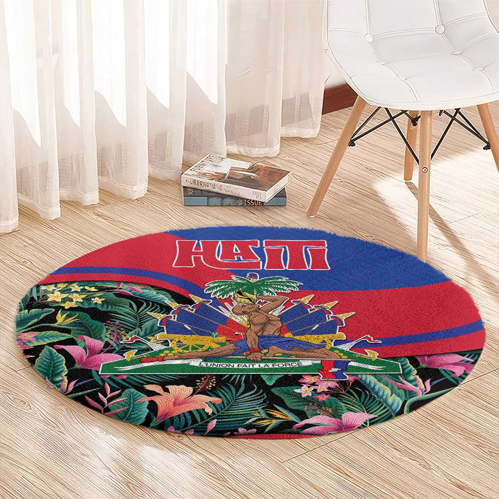 Personalized Haiti Round Carpet Tropical Hibiscus Flowers