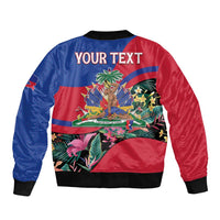 Personalized Haiti Sleeve Zip Bomber Jacket Tropical Hibiscus Flowers DT05