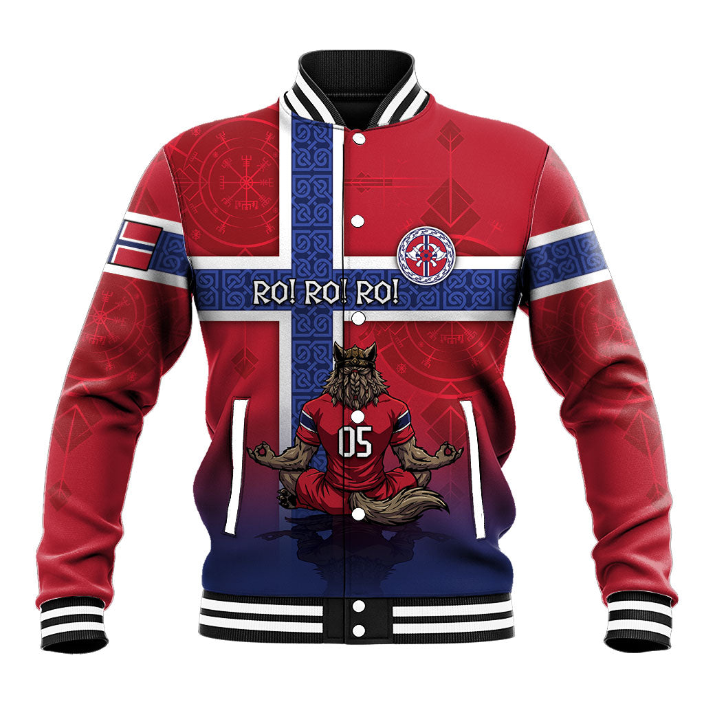 Custom Norway Football Baseball Jacket Ro Ro Meditating Viking Wolf