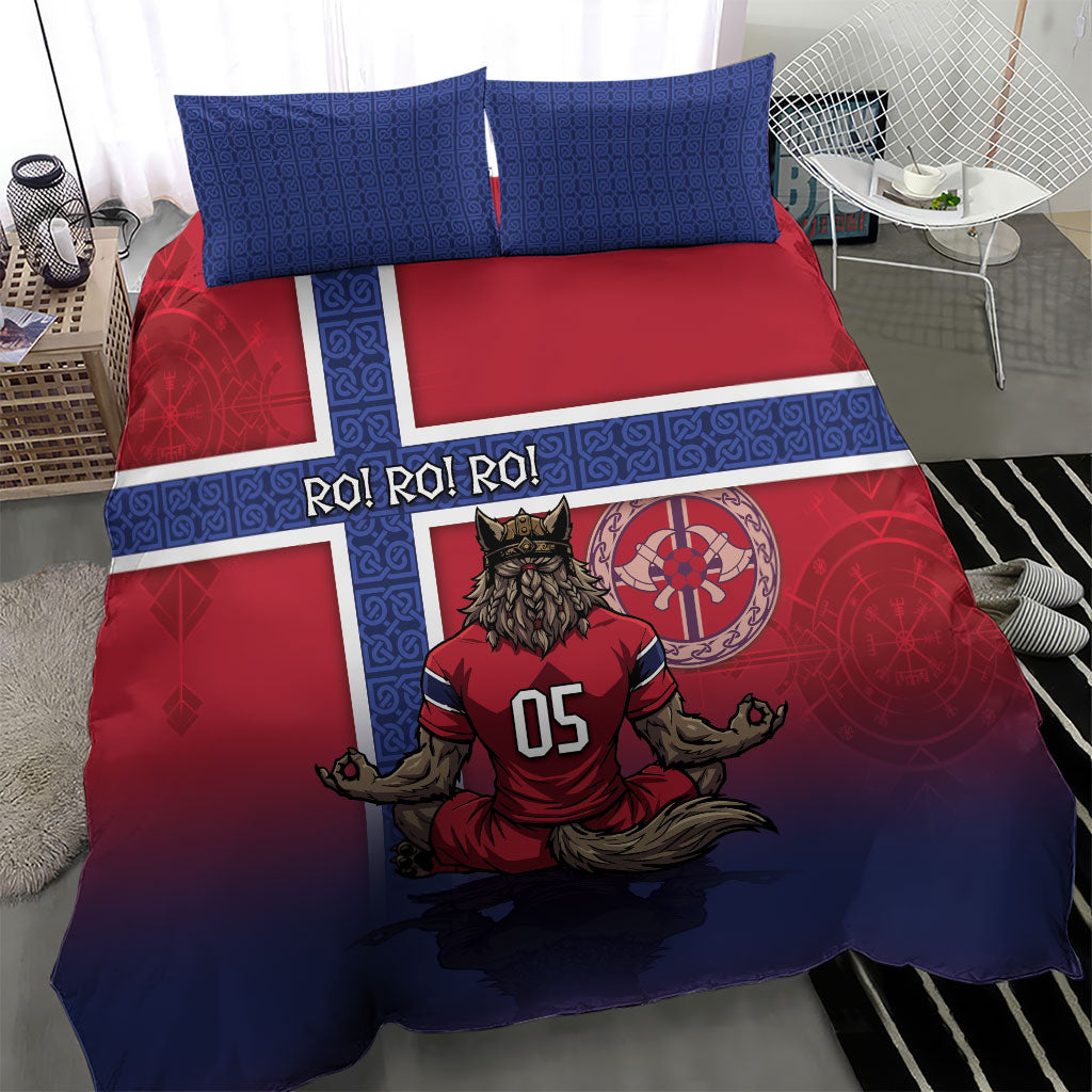 Custom Norway Football Bedding Set Ro Ro Meditating Viking Wolf