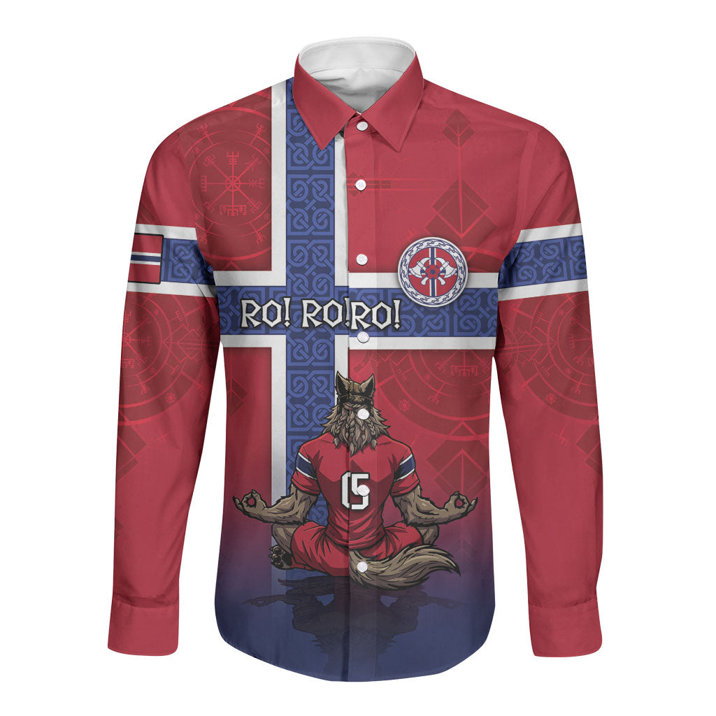 Custom Norway Football Long Sleeve Button Shirt Ro Ro Meditating Viking Wolf