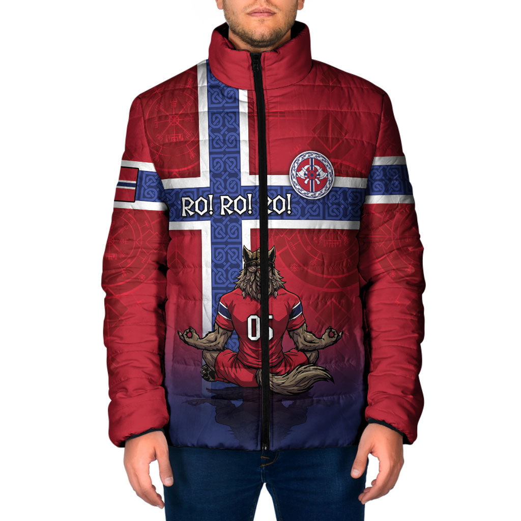 Custom Norway Football Padded Jacket Ro Ro Meditating Viking Wolf