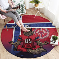 Custom Norway Football Round Carpet Ro Ro Meditating Viking Wolf