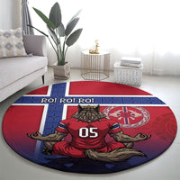 Custom Norway Football Round Carpet Ro Ro Meditating Viking Wolf