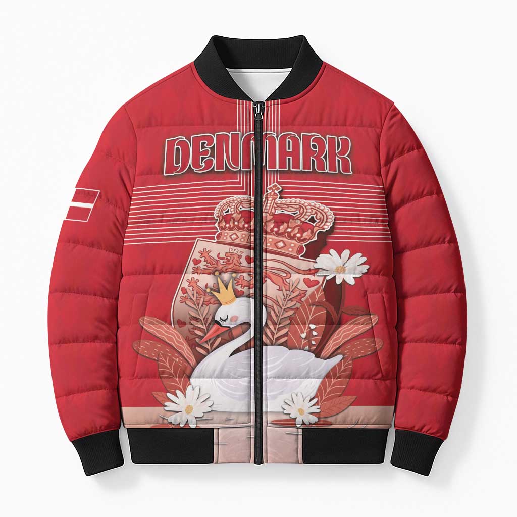 Personalized Denmark Bomber Puffer Jacket Mute Swan With Symbol - Wonder Print Shop