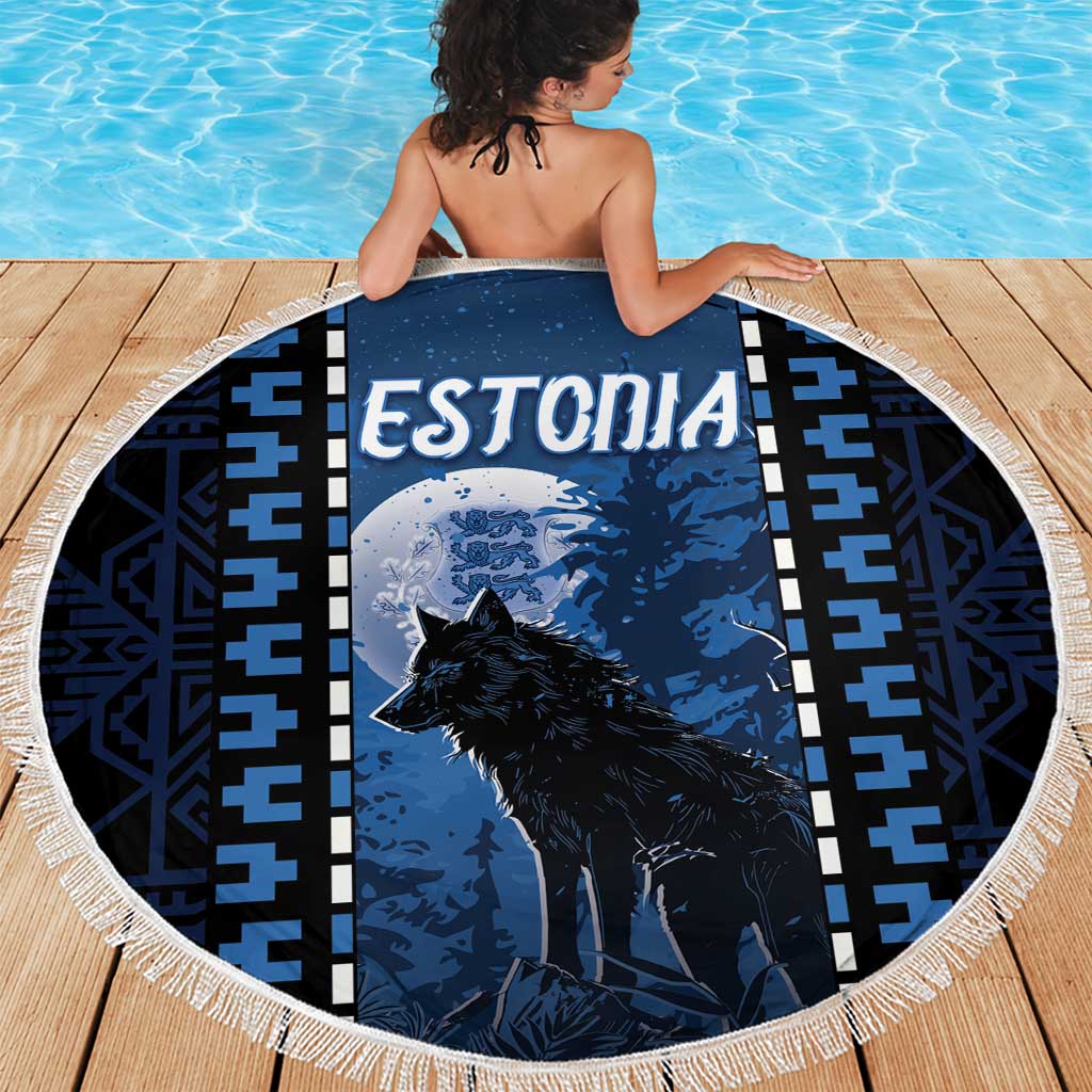Estonia Beach Blanket Night Wolf With Pattern - Wonder Print Shop