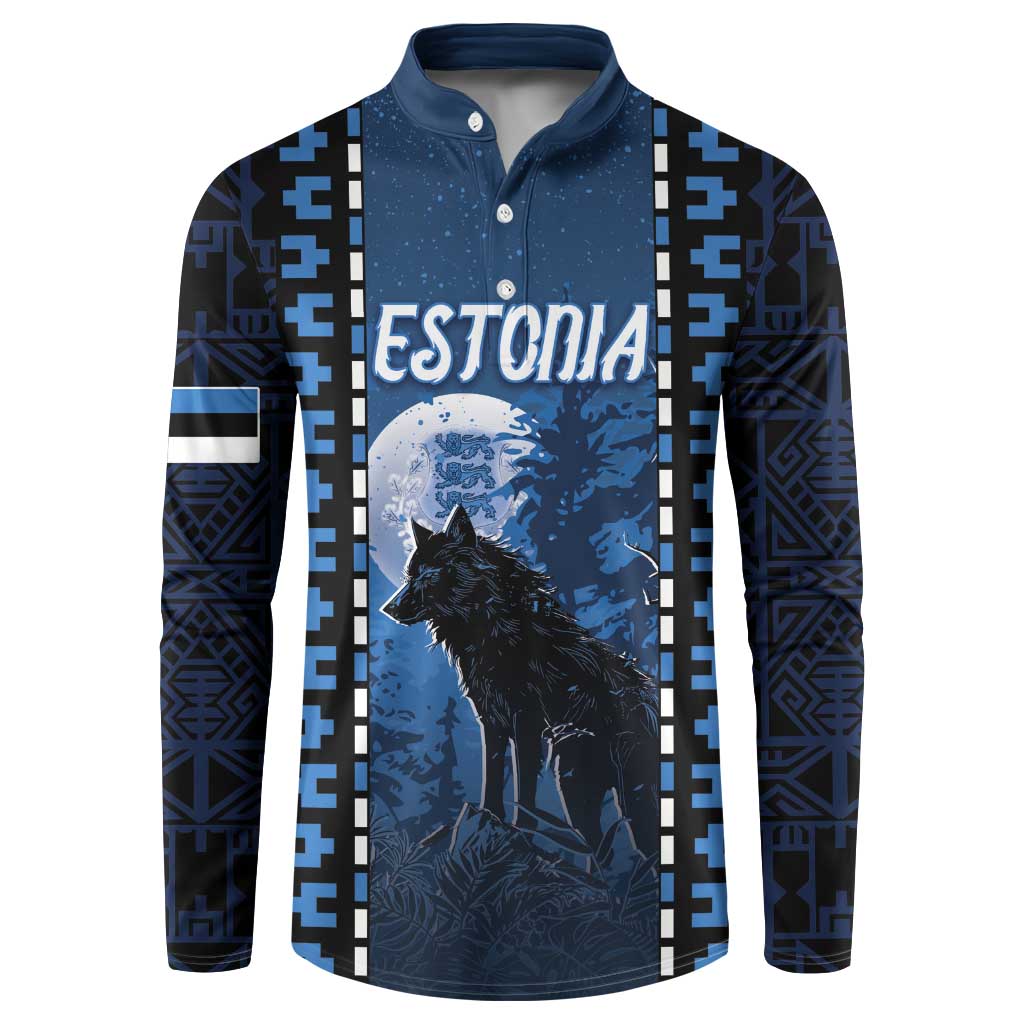 Personalized Estonia Button Sweatshirt Night Wolf With Pattern - Wonder Print Shop