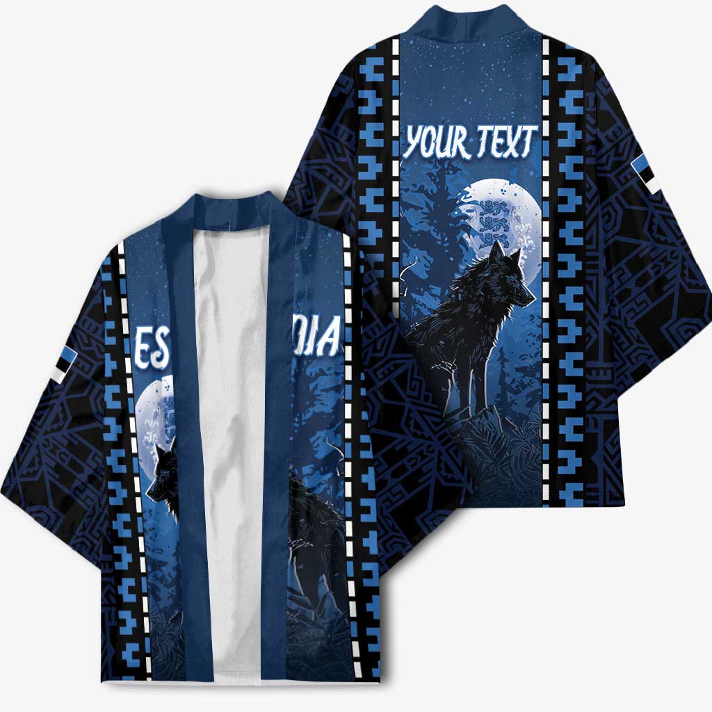 Personalized Estonia Kimono Night Wolf With Pattern - Wonder Print Shop