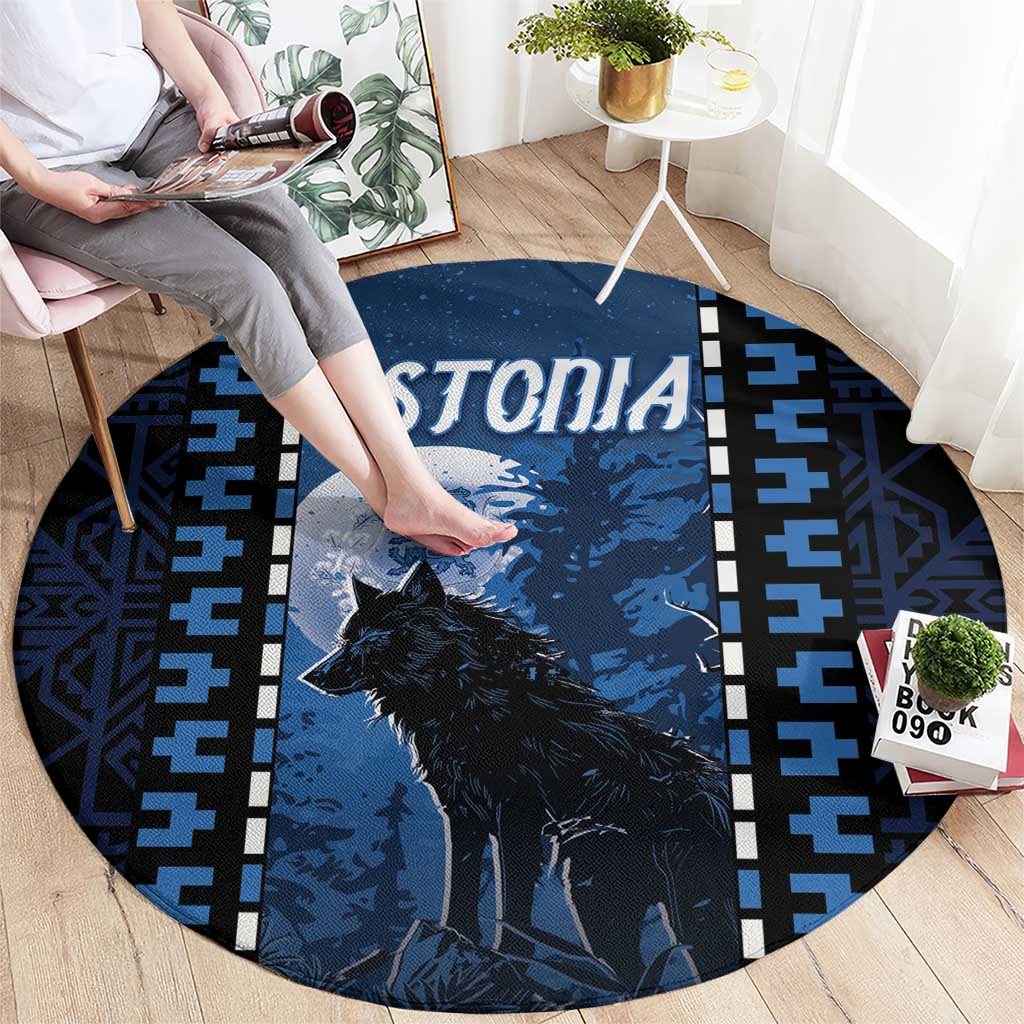 Estonia Round Carpet Night Wolf With Pattern - Wonder Print Shop