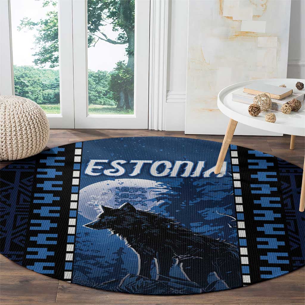 Estonia Round Carpet Night Wolf With Pattern - Wonder Print Shop