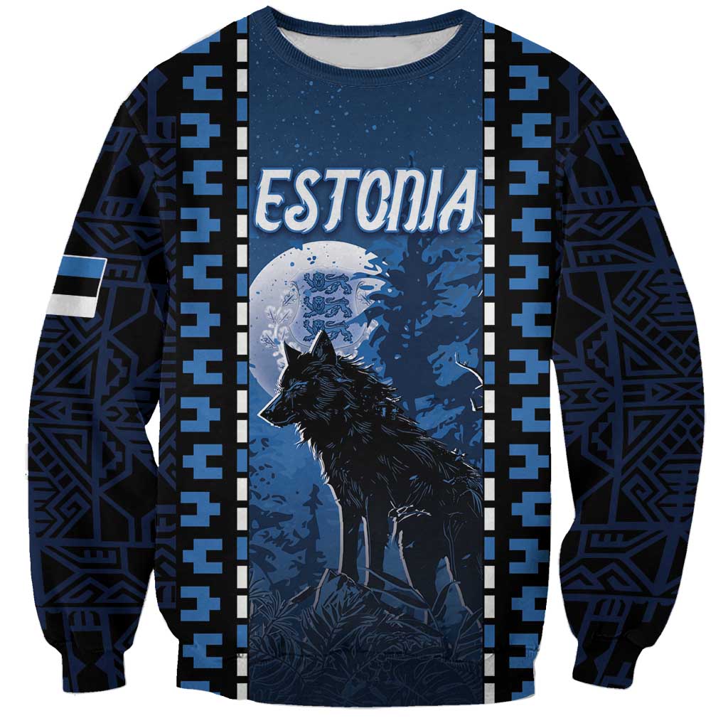 Personalized Estonia Sweatshirt Night Wolf With Pattern - Wonder Print Shop
