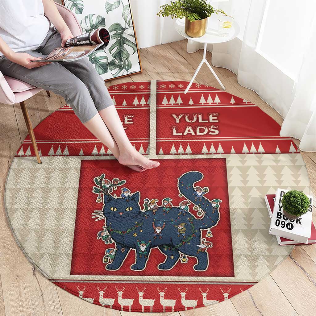 Yule Cat And Yule Lads Round Carpet Cute Retro Style - Wonder Print Shop