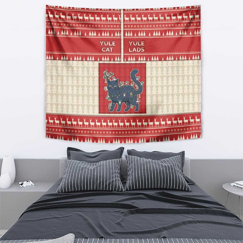 Yule Cat And Yule Lads Tapestry Cute Retro Style - Wonder Print Shop