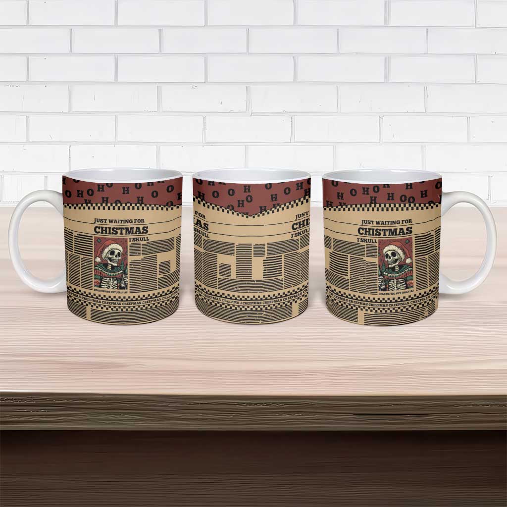 Skull Christmas Ceramic Mug Newspaper Retro Style - Wonder Print Shop