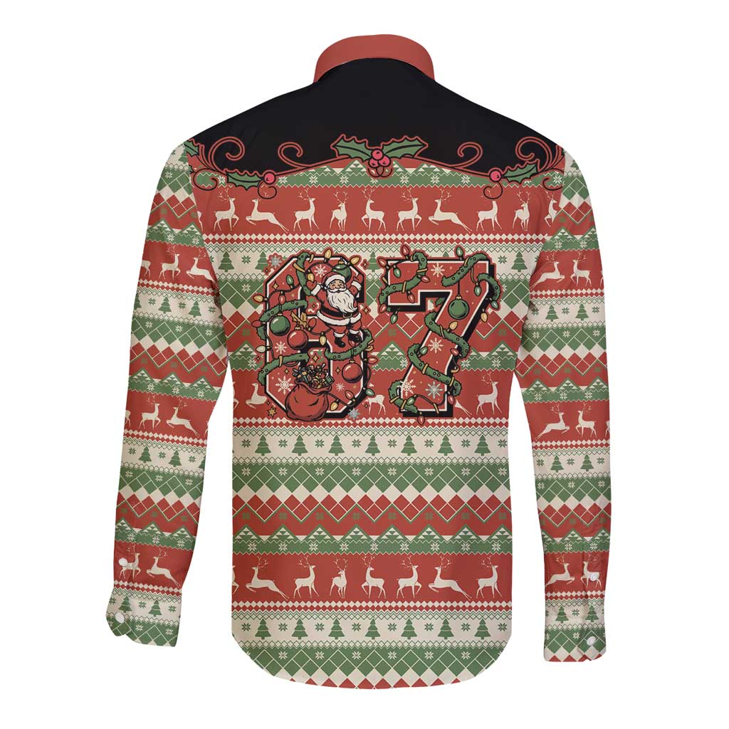 Western Yoke Long Sleeve Button Shirt Funny Six Seven Christmas - Wonder Print Shop