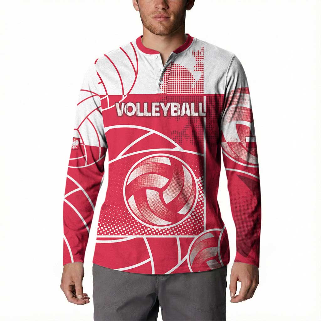 Custom Poland Volleyball Button Sweatshirt Halftone Dot Style
