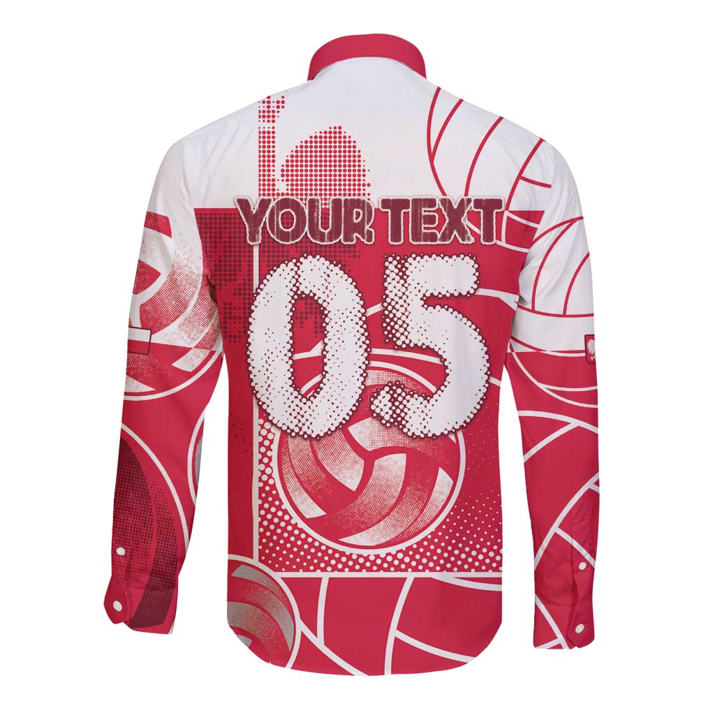Custom Poland Volleyball Long Sleeve Button Shirt Halftone Dot Style