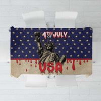 Fourth of July tablecloth, blue star panel with Statue of Liberty, 4TH JULY and USA