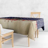 Fourth of July tablecloth close-up, blue star edge and beige center