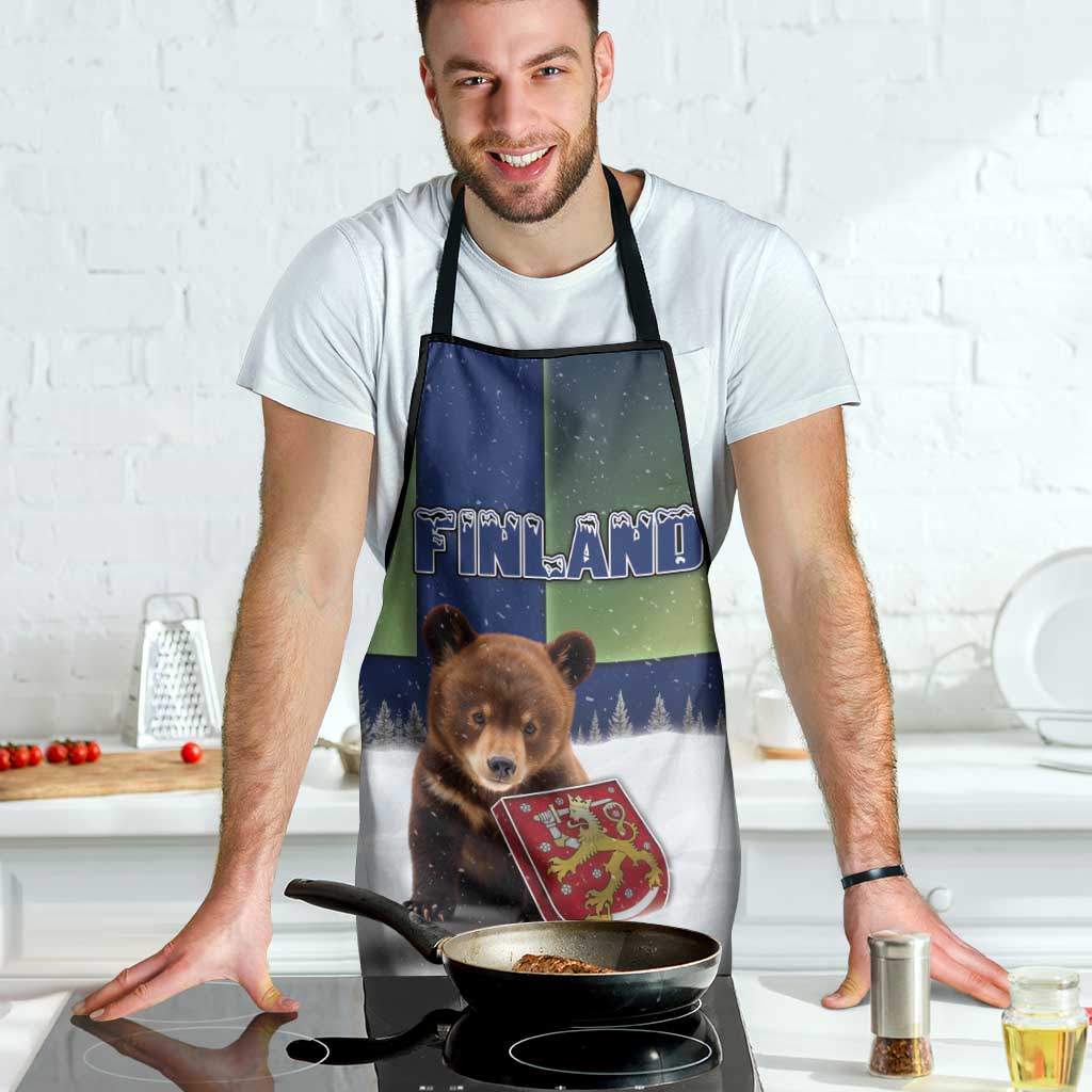 Finland Apron Brown Bear With Symbol Under The Aurora Sky - Wonder Print Shop