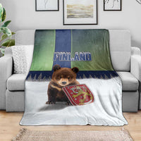 Finland Blanket Brown Bear With Symbol Under The Aurora Sky - Wonder Print Shop