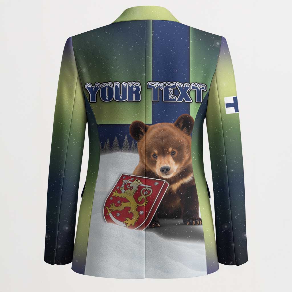 Personalized Finland Blazer Brown Bear With Symbol Under The Aurora Sky - Wonder Print Shop