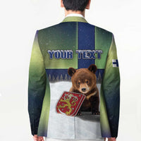 Personalized Finland Blazer Brown Bear With Symbol Under The Aurora Sky - Wonder Print Shop