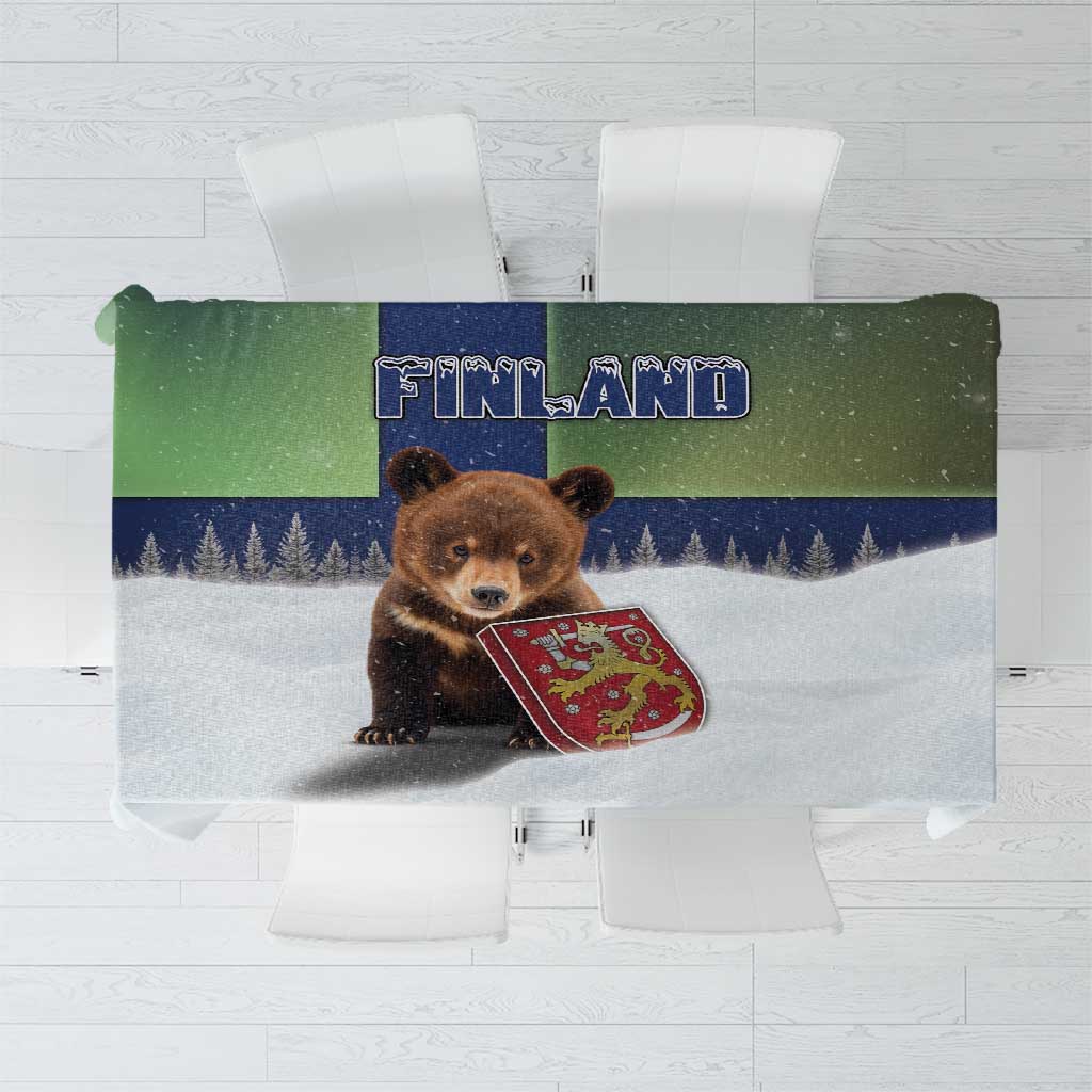 Finland Tablecloth Brown Bear With Symbol Under The Aurora Sky - Wonder Print Shop