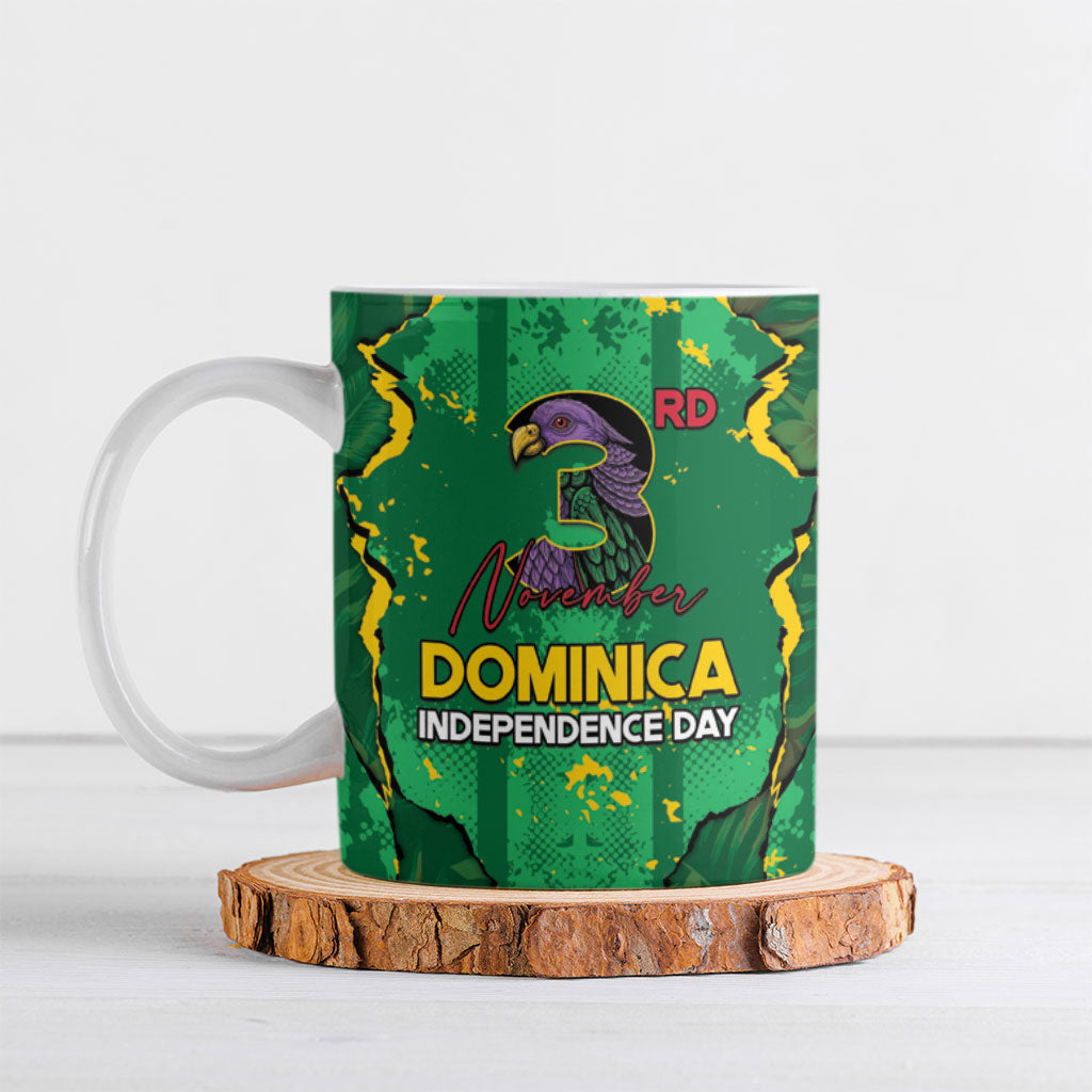 Personalized Dominica Independence Day Ceramic Mug Sisserou Parrot Caribbean Tropical Foliage