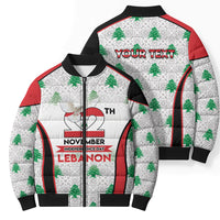 Personalized Lebanon Independence Day Bomber Puffer Jacket Peace Dove Cedar Tree Pattern
