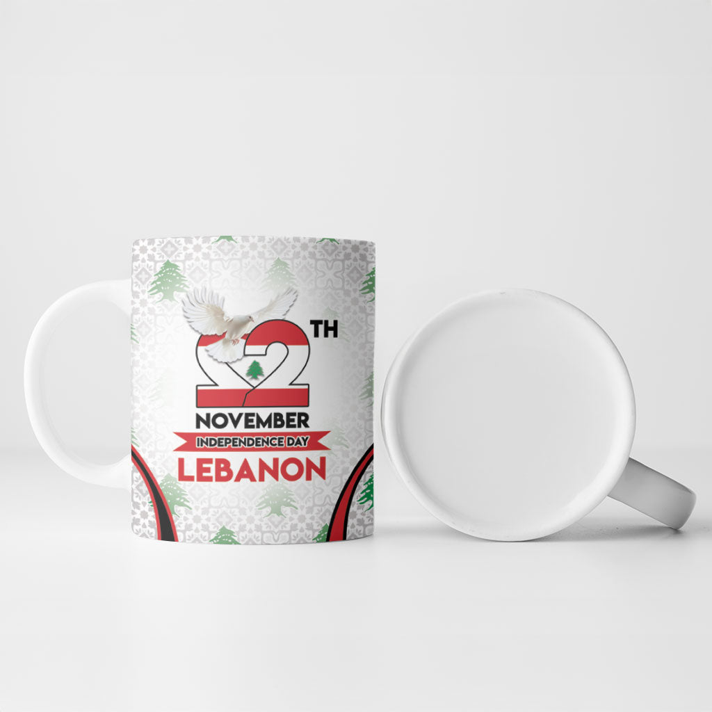 Personalized Lebanon Independence Day Ceramic Mug Peace Dove Cedar Tree Pattern