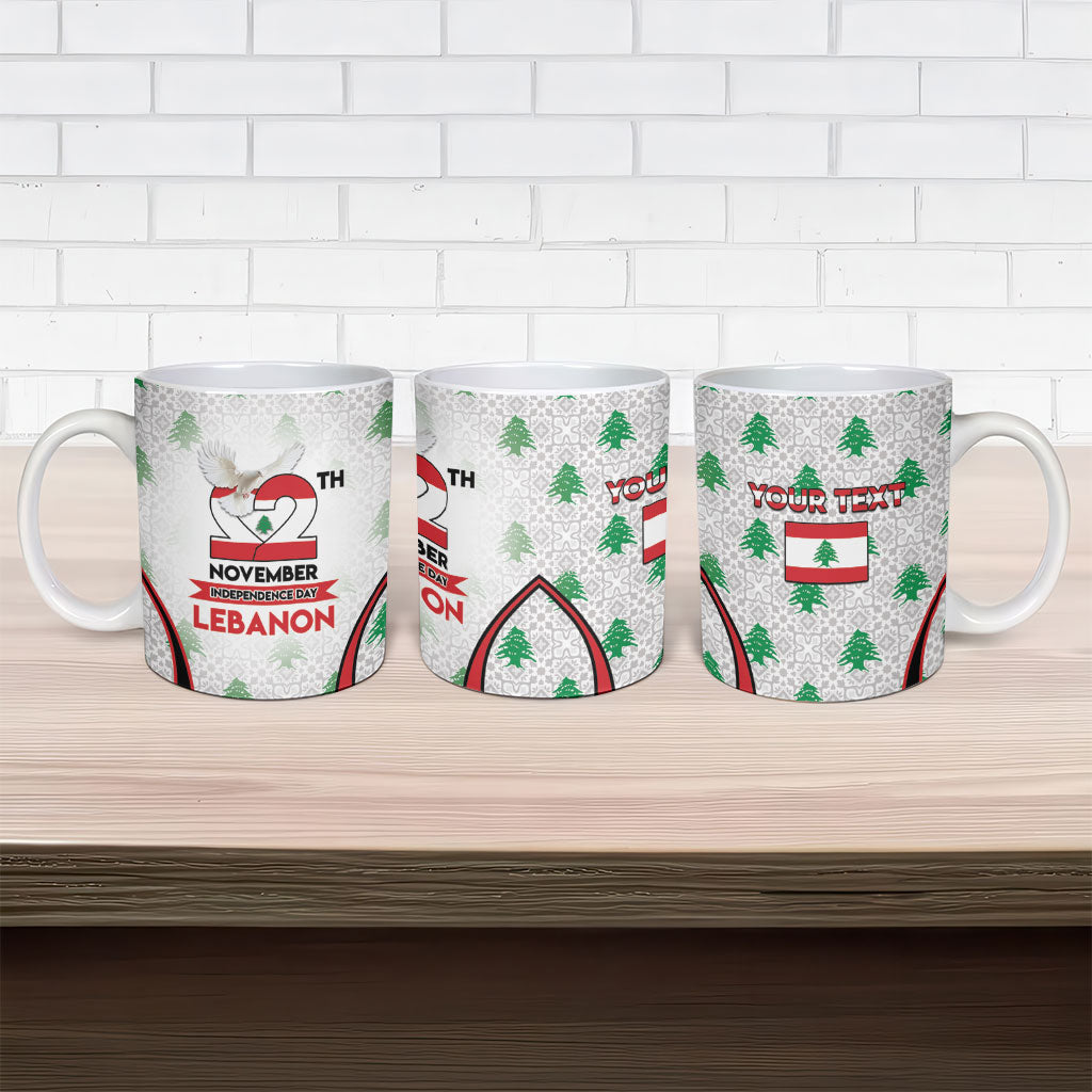 Personalized Lebanon Independence Day Ceramic Mug Peace Dove Cedar Tree Pattern