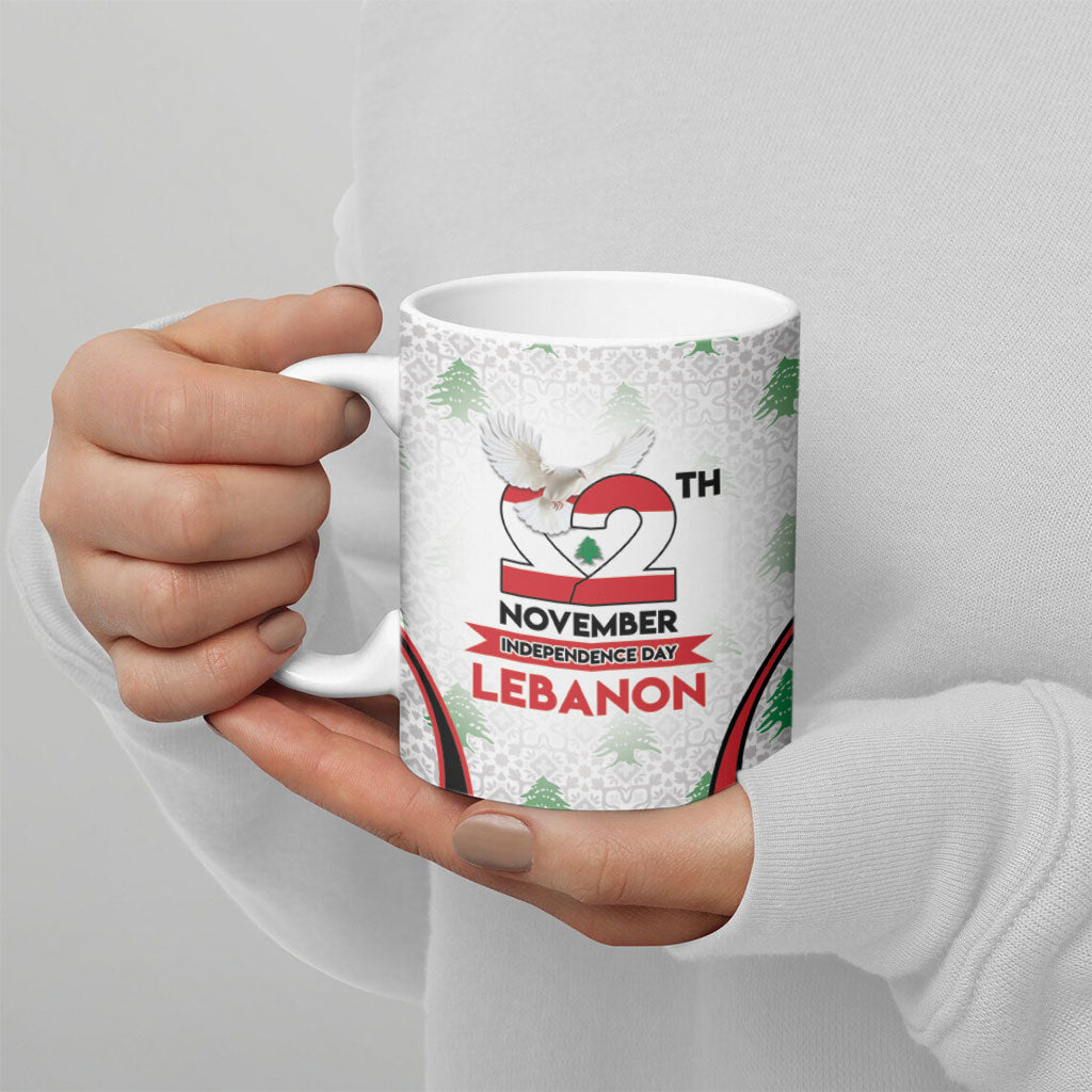 Personalized Lebanon Independence Day Ceramic Mug Peace Dove Cedar Tree Pattern