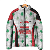 Personalized Lebanon Independence Day Padded Jacket Peace Dove Cedar Tree Pattern