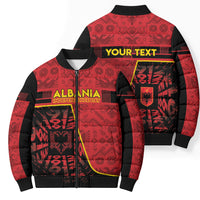 Personalized Albania Independence Day Bomber Puffer Jacket Double Headed Eagle 1912 Folk Pattern