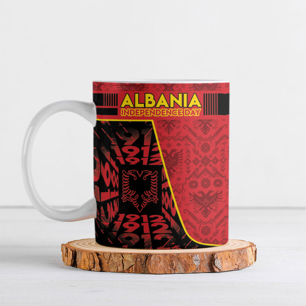 Personalized Albania Independence Day Ceramic Mug Double Headed Eagle 1912 Folk Pattern