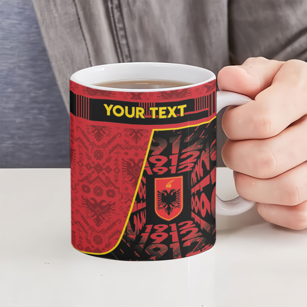 Personalized Albania Independence Day Ceramic Mug Double Headed Eagle 1912 Folk Pattern
