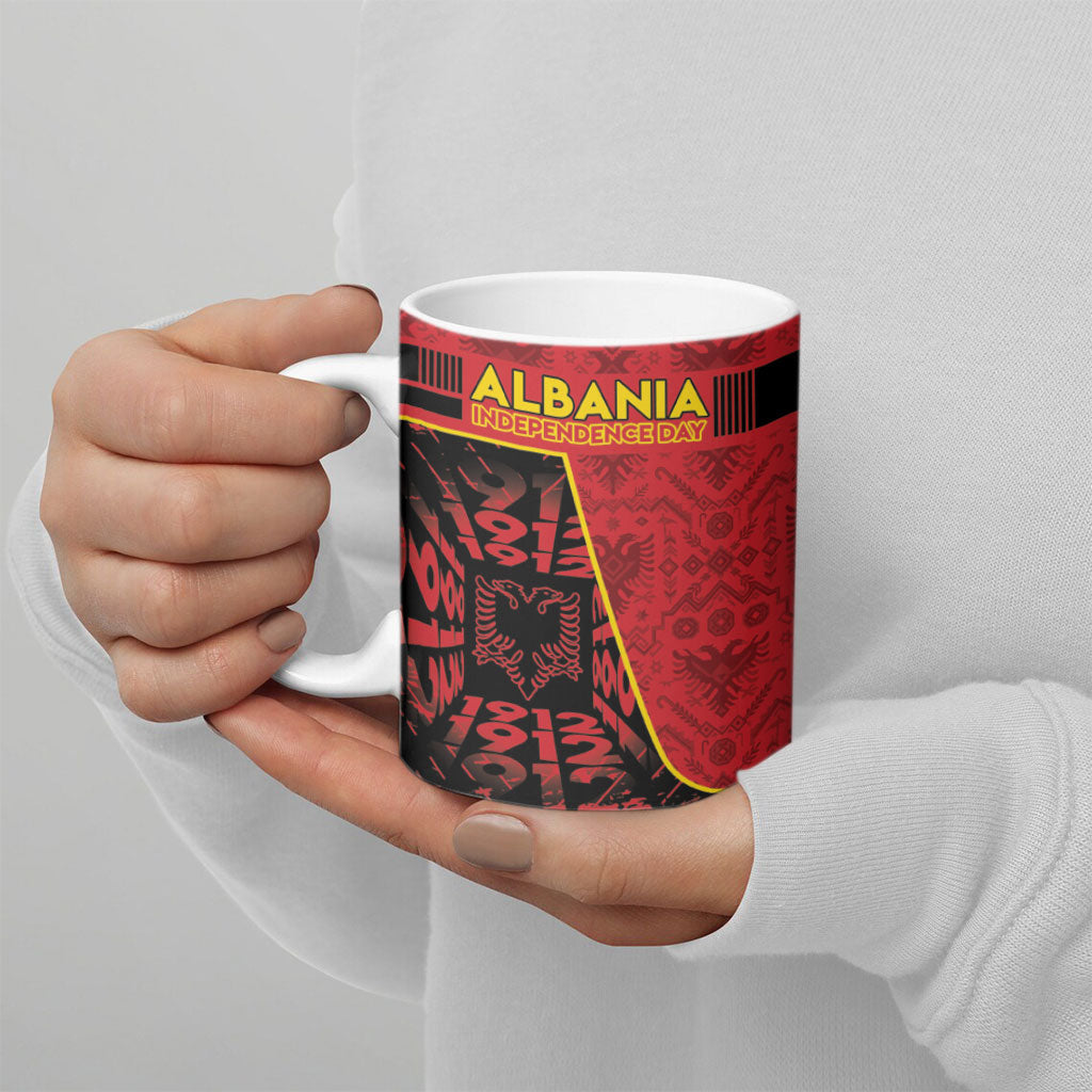 Personalized Albania Independence Day Ceramic Mug Double Headed Eagle 1912 Folk Pattern