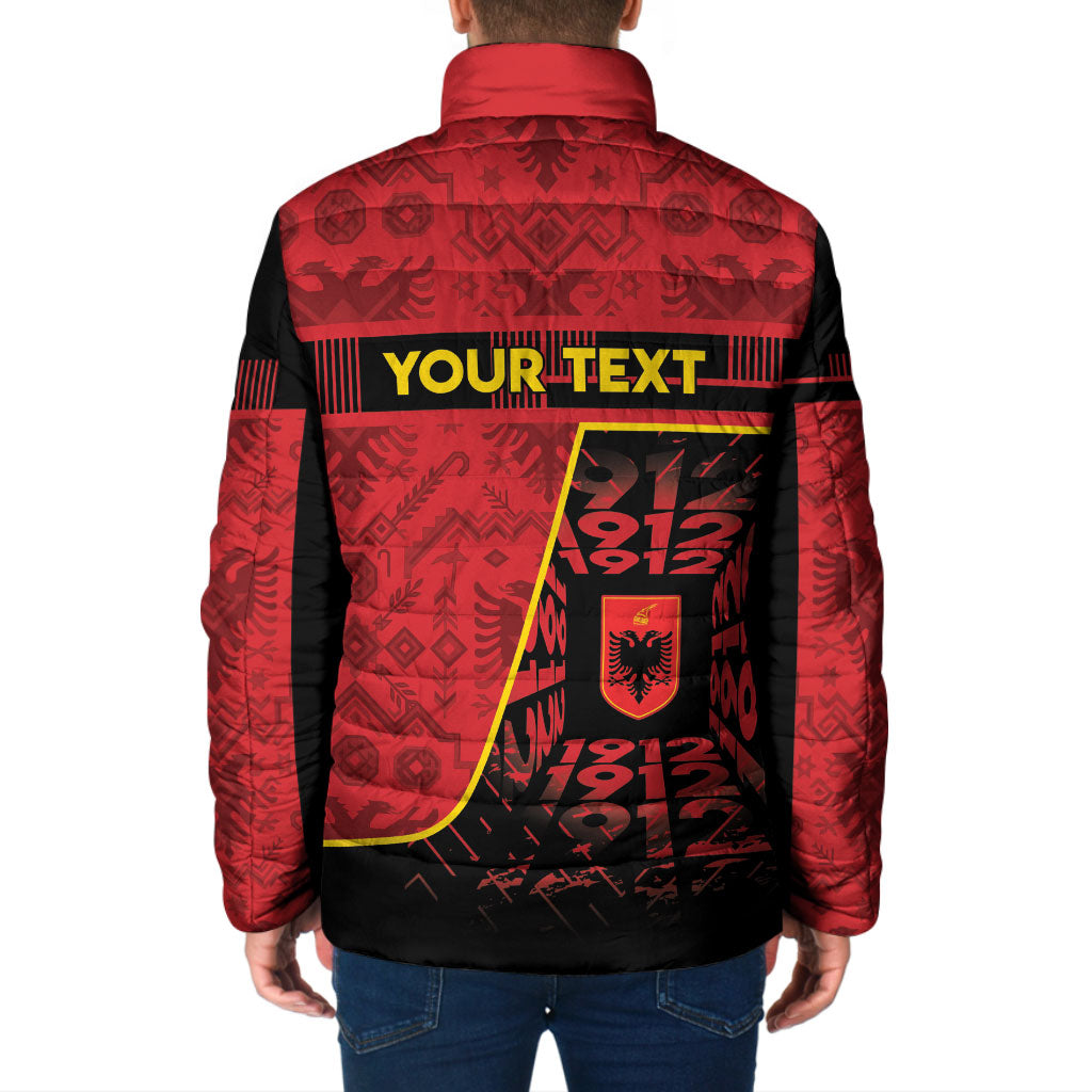 Personalized Albania Independence Day Padded Jacket Double Headed Eagle 1912 Folk Pattern