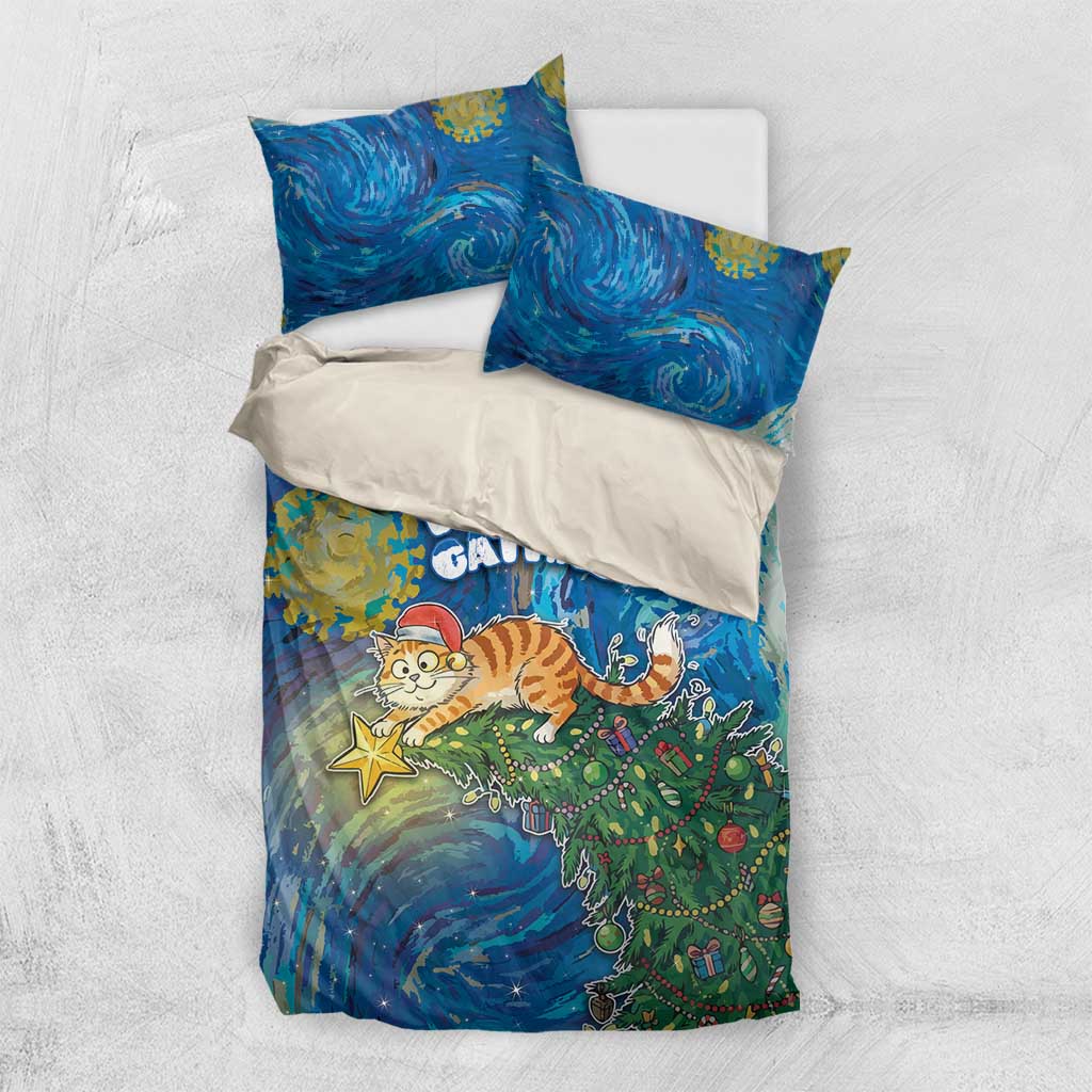 Merry Catmas Bedding Set Cat Hanging On Xmas Tree - Wonder Print Shop