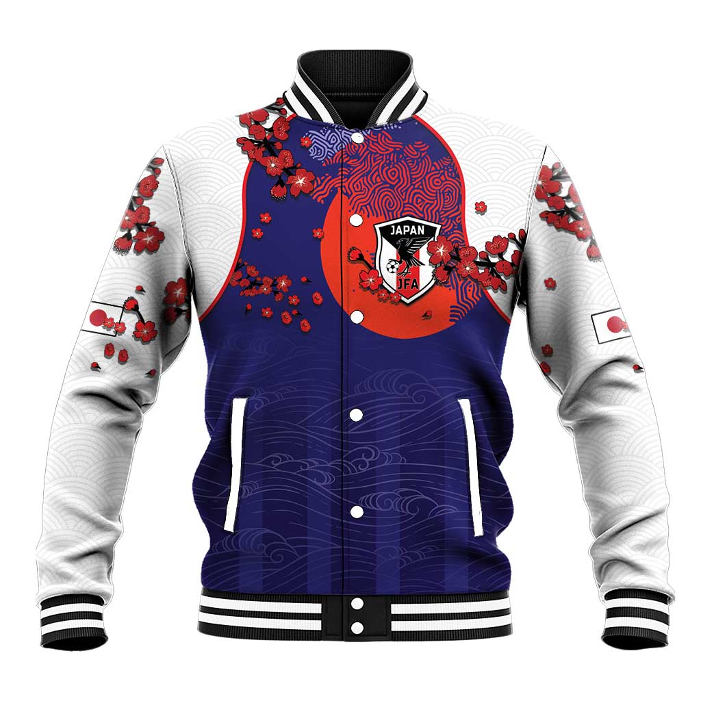 Custom Japan Football Baseball Jacket Minimalist Floral Great Wave Ukiyo-e Style