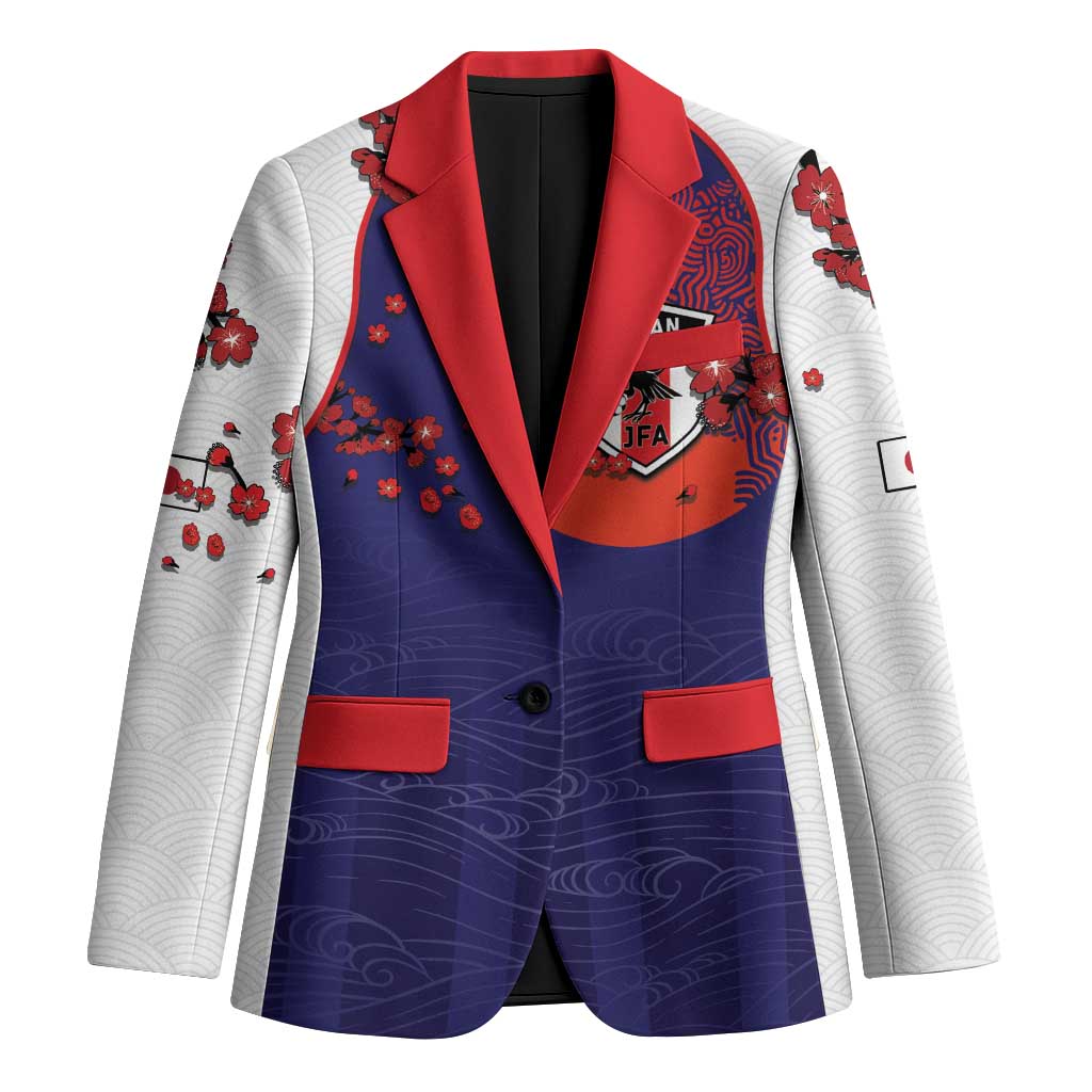 Custom Japan Football Blazer Minimalist Floral Great Wave Ukiyo-e Style