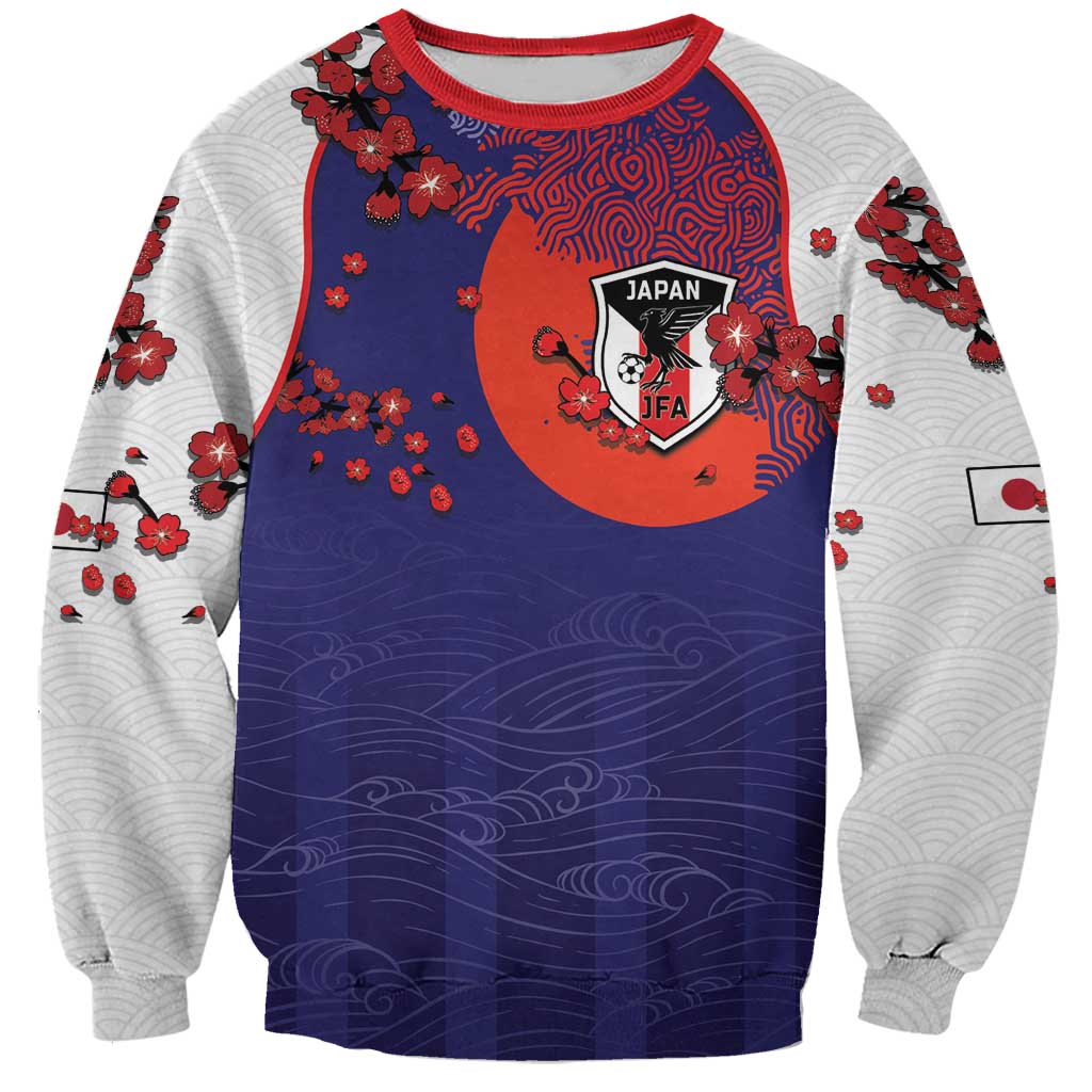 Custom Japan Football Sweatshirt Minimalist Floral Great Wave Ukiyo-e Style