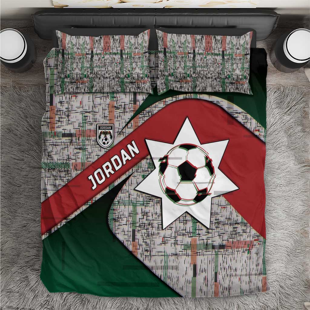 Jordan Football Bedding Set Jordanian National Flag Colors Retro Glitch Art