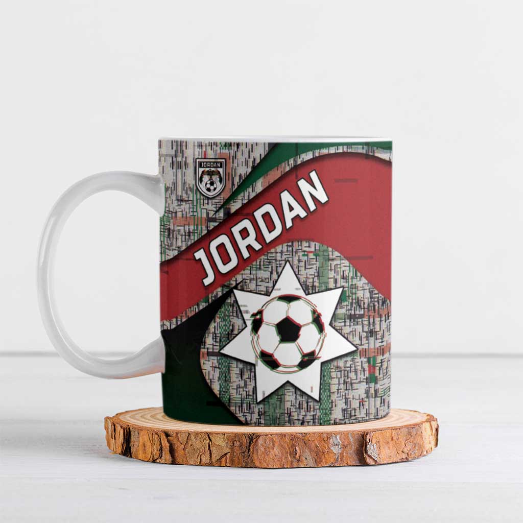 Custom Jordan Football Ceramic Mug Jordanian National Flag Colors Retro Glitch Art
