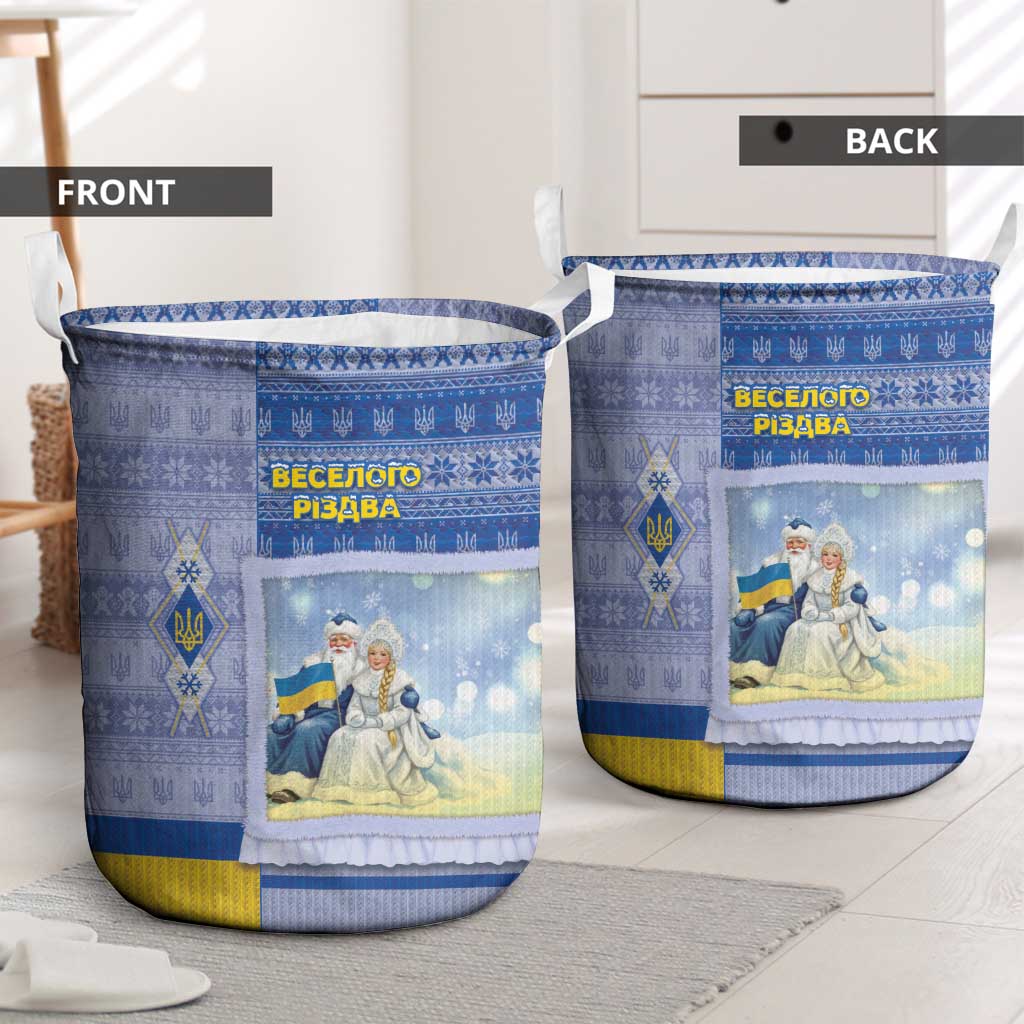 Ukraine Ded Moroz And Snegurochka Christmas Laundry Basket With Wool Effect Patterns - Wonder Print Shop