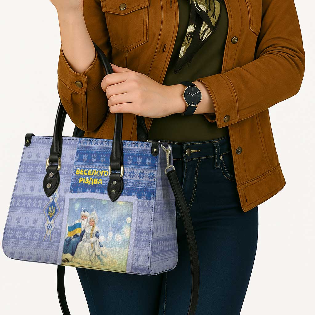 Ukraine Ded Moroz And Snegurochka Christmas Leather Bag With Wool Effect Patterns - Wonder Print Shop