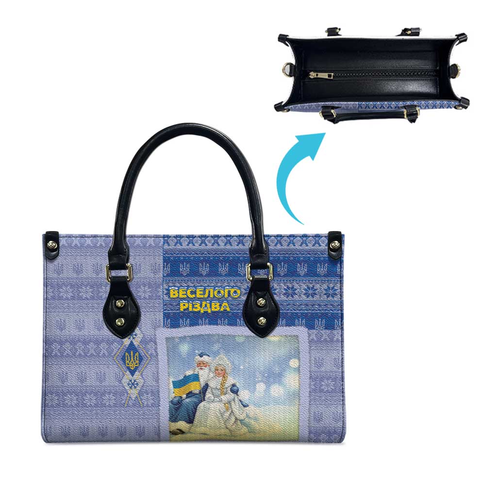 Ukraine Ded Moroz And Snegurochka Christmas Leather Bag With Wool Effect Patterns - Wonder Print Shop
