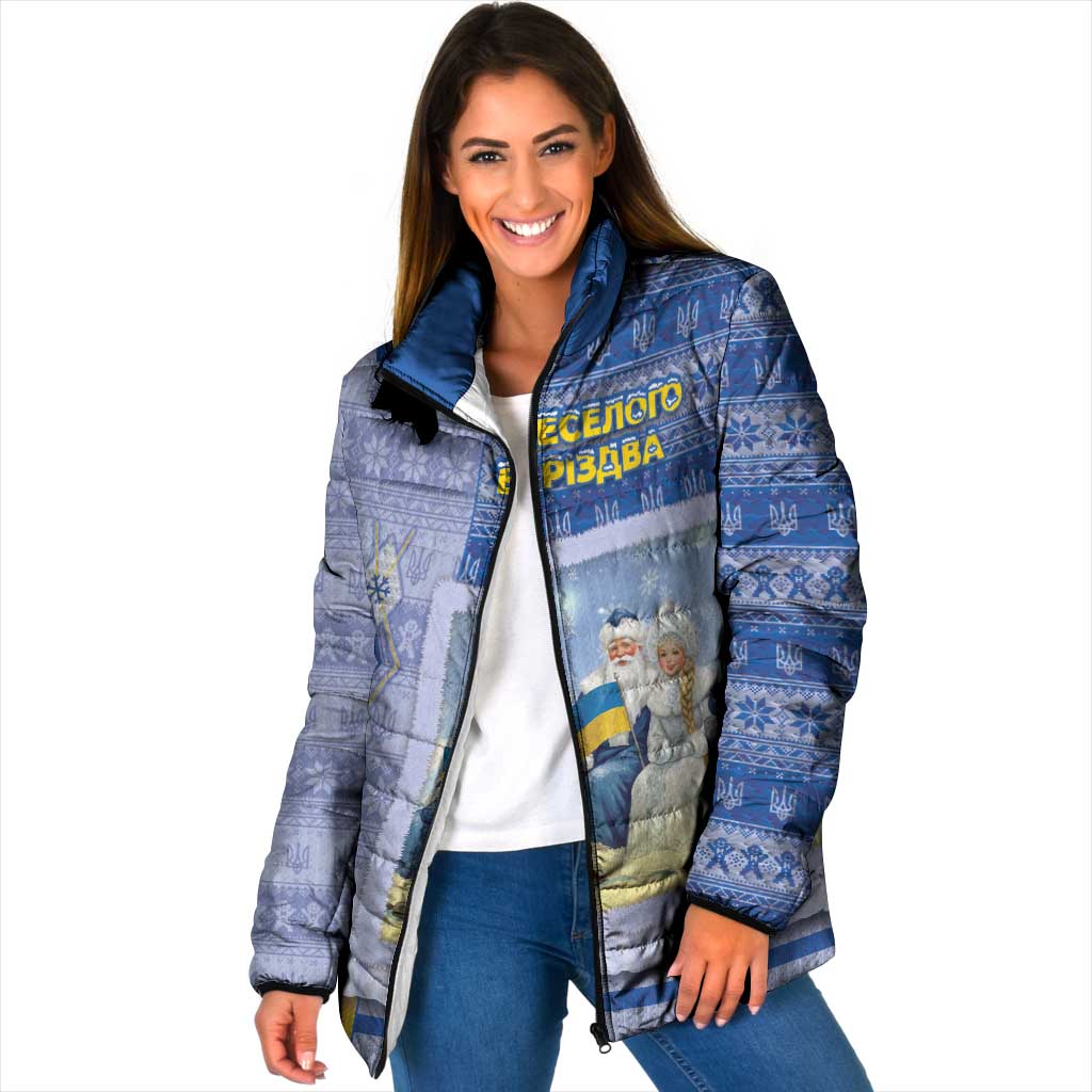 Ukraine Ded Moroz And Snegurochka Christmas Padded Jacket With Wool Effect Patterns - Wonder Print Shop