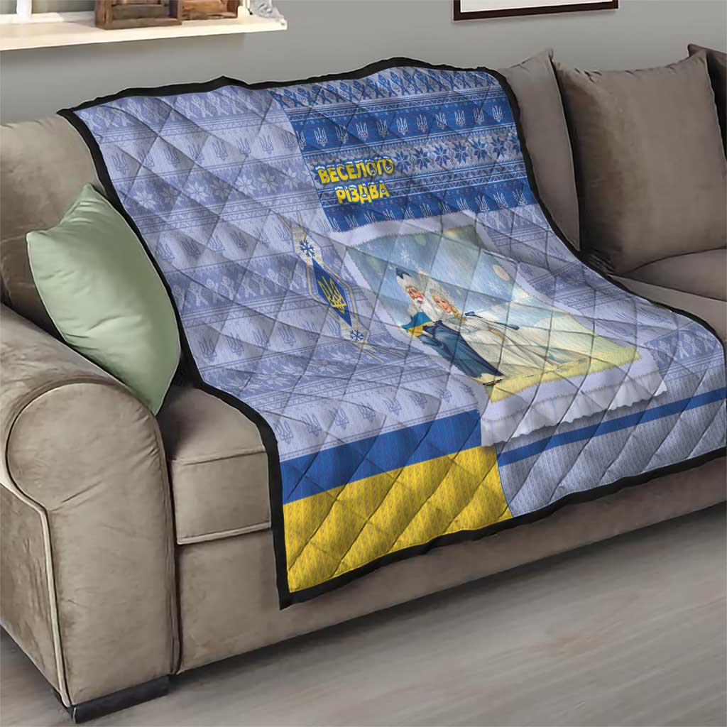 Ukraine Ded Moroz And Snegurochka Christmas Quilt With Wool Effect Patterns - Wonder Print Shop